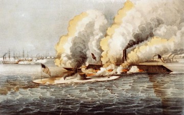 Warship Painting - Terrific Combat Between Monitor Merrimac Naval Battle